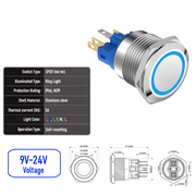 Blue 9V-24V  Momentary  SPDT
