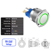 Green 9V-24V  Momentary  SPDT
