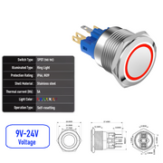 Red 9V-24V  Momentary  SPDT