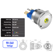 Yellow 9V-24V  Momentary  SPDT