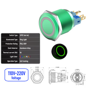 Green 110V-220V  Momentary G  SPDT