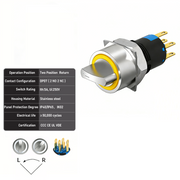 Yellow 2-Positions DPDT Momentary