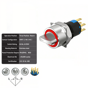 Red 3-Positions DPDT Momentary