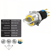 Yellow 3-Positions DPDT Momentary
