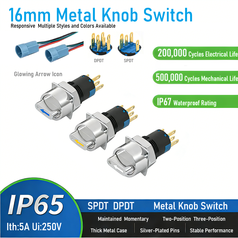 ‌16mm Arrow Illuminated Rotary Switch 5A 250V 2 Position 3 Position Se ...