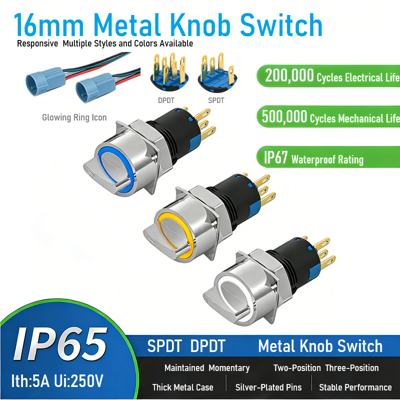 ‌16mm Ring Illuminated Rotary Switch 5A 250V 2 Position 3 Position Sel ...