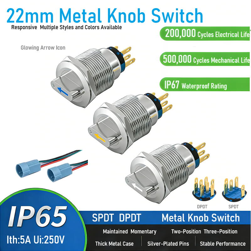22mm Arrow Illuminated Rotary Switch 5A 250V 2 Position 3 Position Sel ...