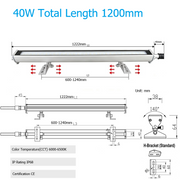 40W  6500K 1200mm SLIDE BRACKET