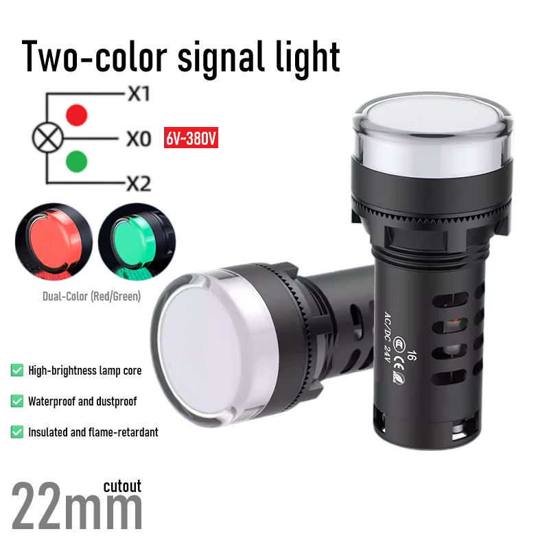 22mm Red/Green Dual-Color LED Power Signal Light 220V Work Indicator ...