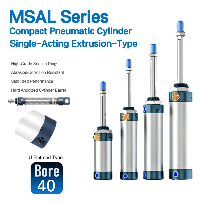 Spring Return Mini Pneumatic Cylinder - 40mm Bore U-Type Flat Base ...