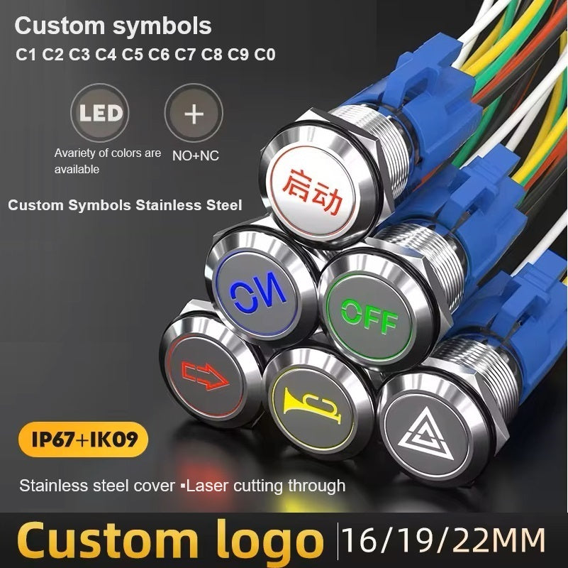 Custom Symbol B7 B8 B9 C1 C2 19mm SPDT 3V-24V Maintained Stainless ste ...