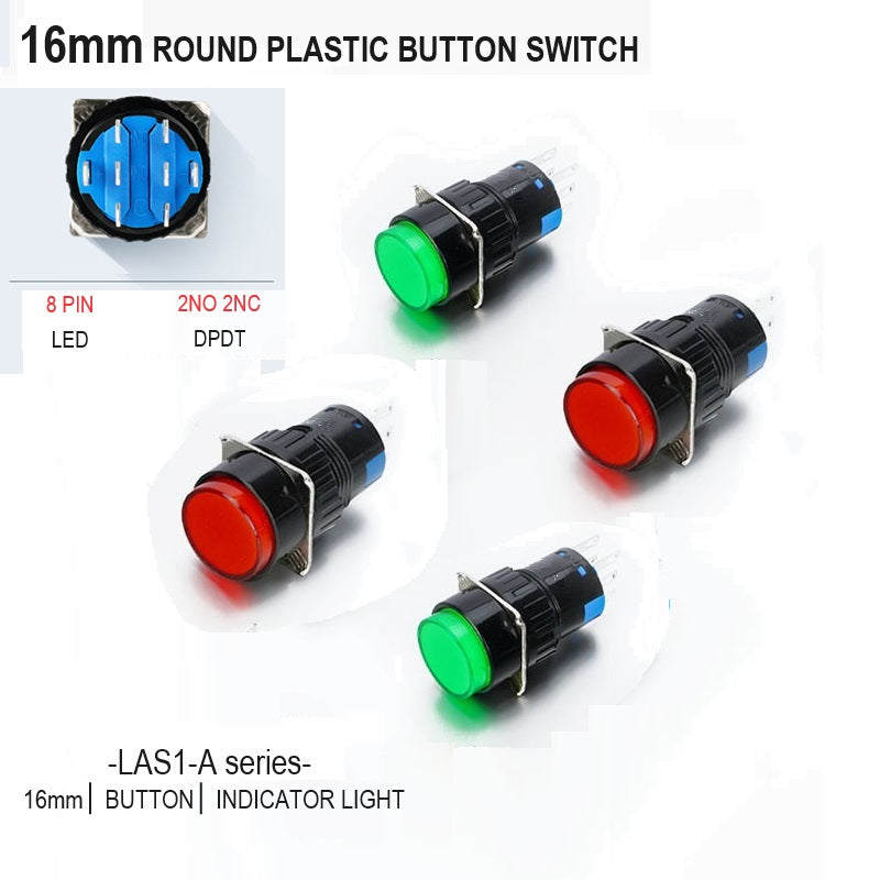 16mm DPDT Illuminated ON/OFF Round Plastic Push Button Switch (LAS1-AY ...