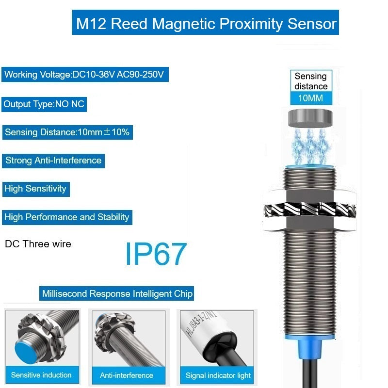 M12 Reed Magnetic Proximity Sensor DC 2-Wires NO NC Hall Effect Reed M ...