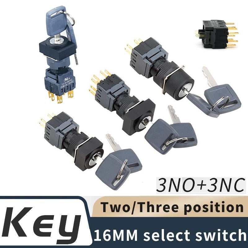 16mm IP40 2/3Position Lock Switch Maintain/Return Square Plastic Key S ...